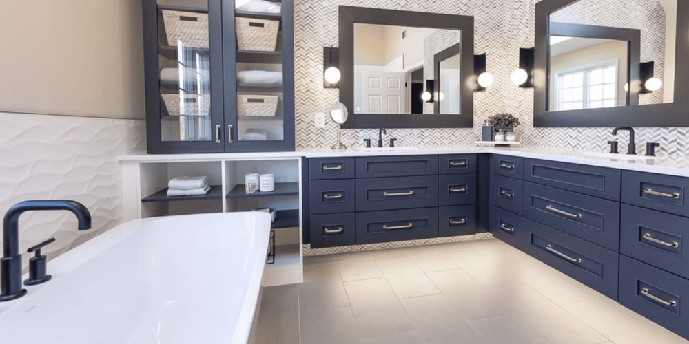Primary Suite with Soaking Tub and Two Vanities with Storage and Under Cabinet Lighting in New Jersey