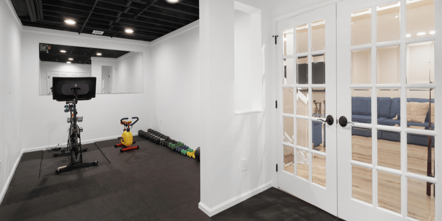Home Gym in Basement in New Jersey Renovation